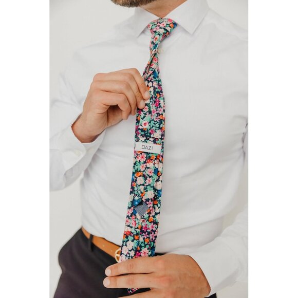Men's Skinny Tie Floral Print Cotton Necktie Great for Weddings Abyss - Picture 6 of 8